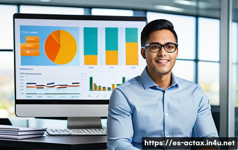 전산세무회계 연봉 증대 비법 - A professional Hispanic accountant in a modern office setting, focused on advanced accounting softwa...