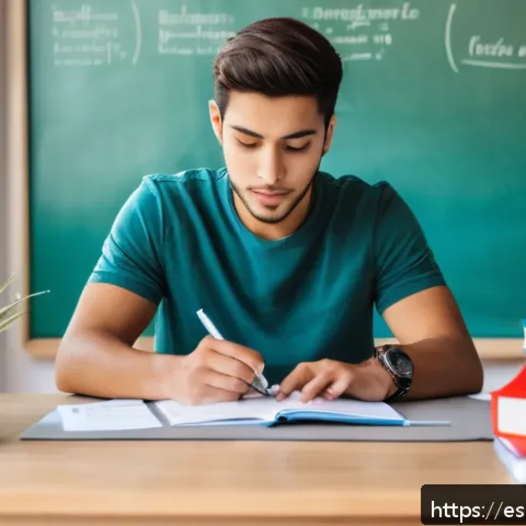전산세무회계 실기시험 시간 관리 방법 - A focused young adult Hispanic student sitting at a clean, well-organized desk in a bright, modern s...